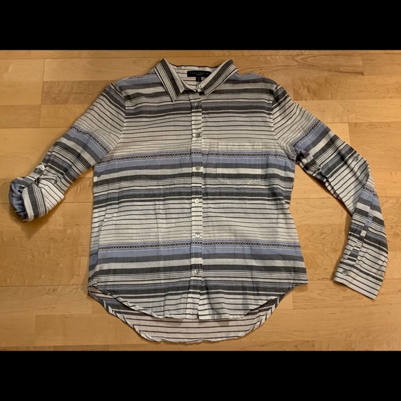 Sanctuary Gray Striped Button Down Roll Tab Shirt - Picture 2 of 8